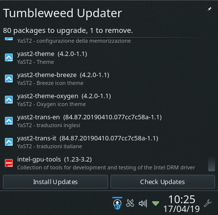 Actualizador de software de KDE Plasma para openSUSE Tumbleweed